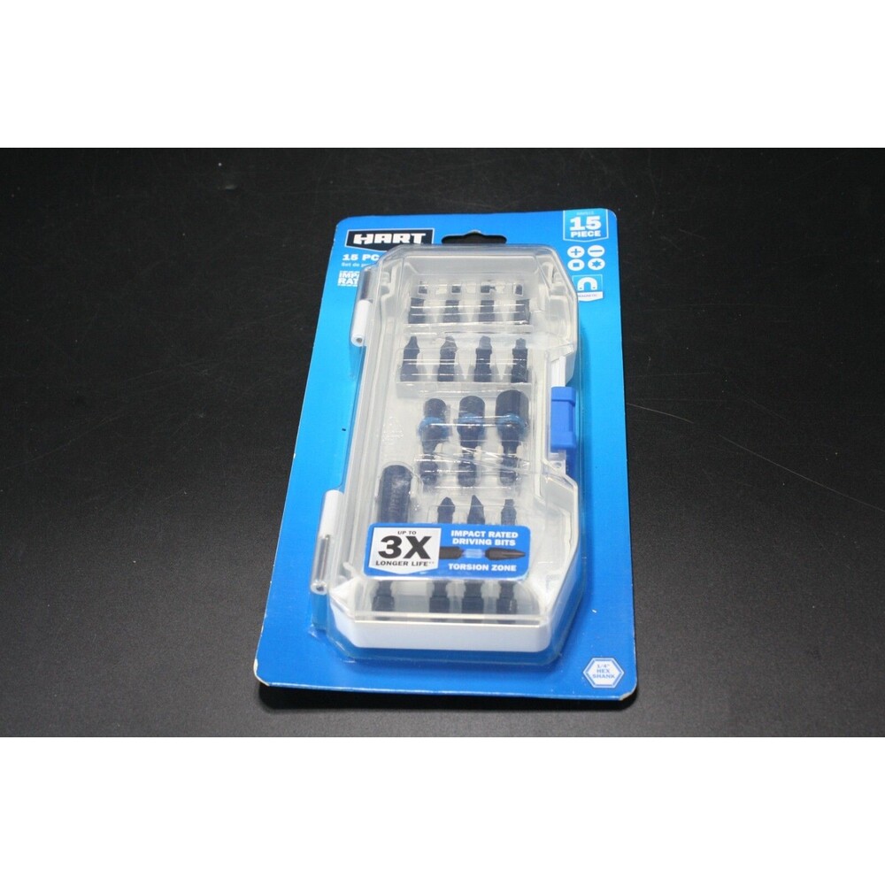 HART 15-Piece Impact Driver Bit Set 1/4" Hex Torsion Zone with Storage Case New